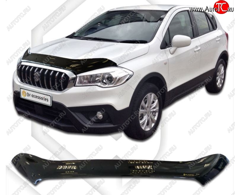 2 199 р. Дефлектор капота CA-Plastiс  Suzuki SX4  JAB, JYA (2016-2021) хэтчбэк рестайлинг (Classic черный, Без надписи)  с доставкой в г. Воронеж