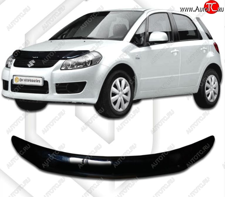 2 079 р. Дефлектор капота (левый руль) CA-Plastic Suzuki SX4 YA21S,YB21S дорестайлинг, хэтчбэк (2006-2011) (Classic черный, Без надписи)  с доставкой в г. Воронеж