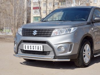 16 949 р. Защита переднего бампера (2 трубыØ42 мм, нержавейка) SLITKOFF Suzuki Vitara LY дорестайлинг (2015-2019)  с доставкой в г. Воронеж. Увеличить фотографию 2