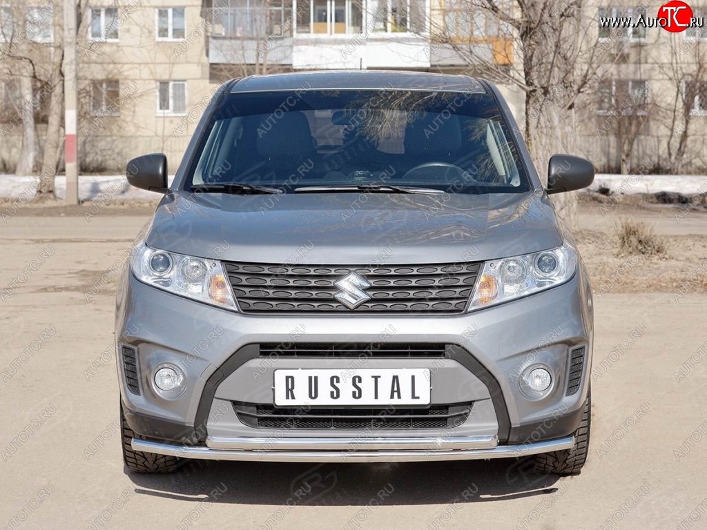16 949 р. Защита переднего бампера (2 трубыØ42 мм, нержавейка) SLITKOFF Suzuki Vitara LY дорестайлинг (2015-2019)  с доставкой в г. Воронеж
