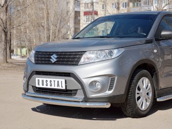 17 699 р. Защита переднего бампера (2 трубы Ø63 и 42 мм, нержавейка) SLITKOFF Suzuki Vitara LY дорестайлинг (2015-2019)  с доставкой в г. Воронеж. Увеличить фотографию 2
