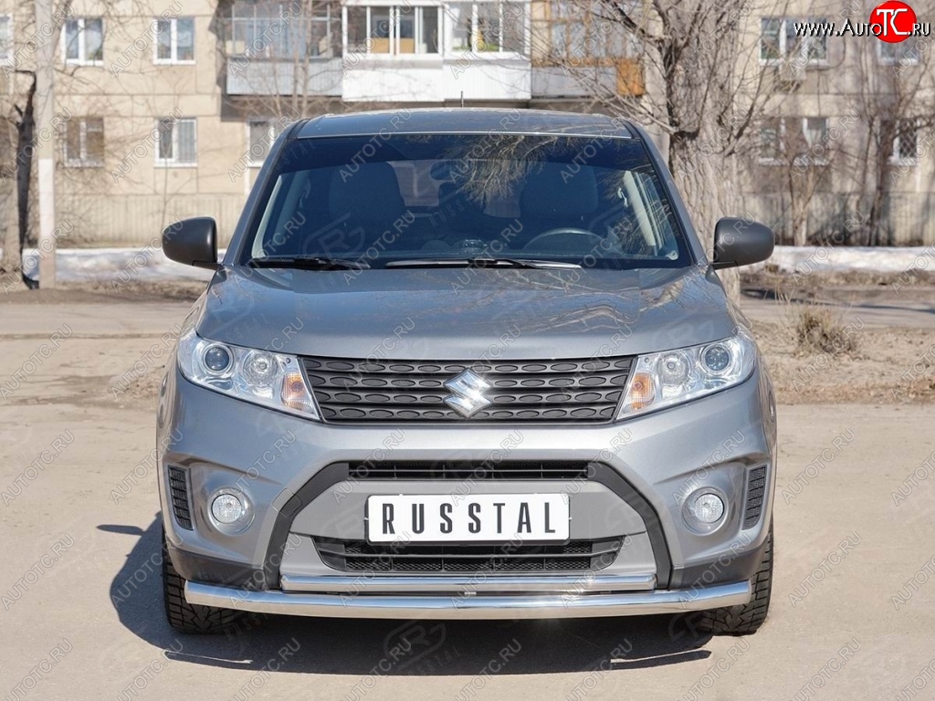 17 699 р. Защита переднего бампера (2 трубы Ø63 и 42 мм, нержавейка) SLITKOFF Suzuki Vitara LY дорестайлинг (2015-2019)  с доставкой в г. Воронеж