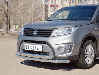 14 599 р. Защита переднего бампера (2 трубы Ø63 и 75х42 мм, нержавейка) Russtal Suzuki Vitara LY дорестайлинг (2015-2019)  с доставкой в г. Воронеж. Увеличить фотографию 2