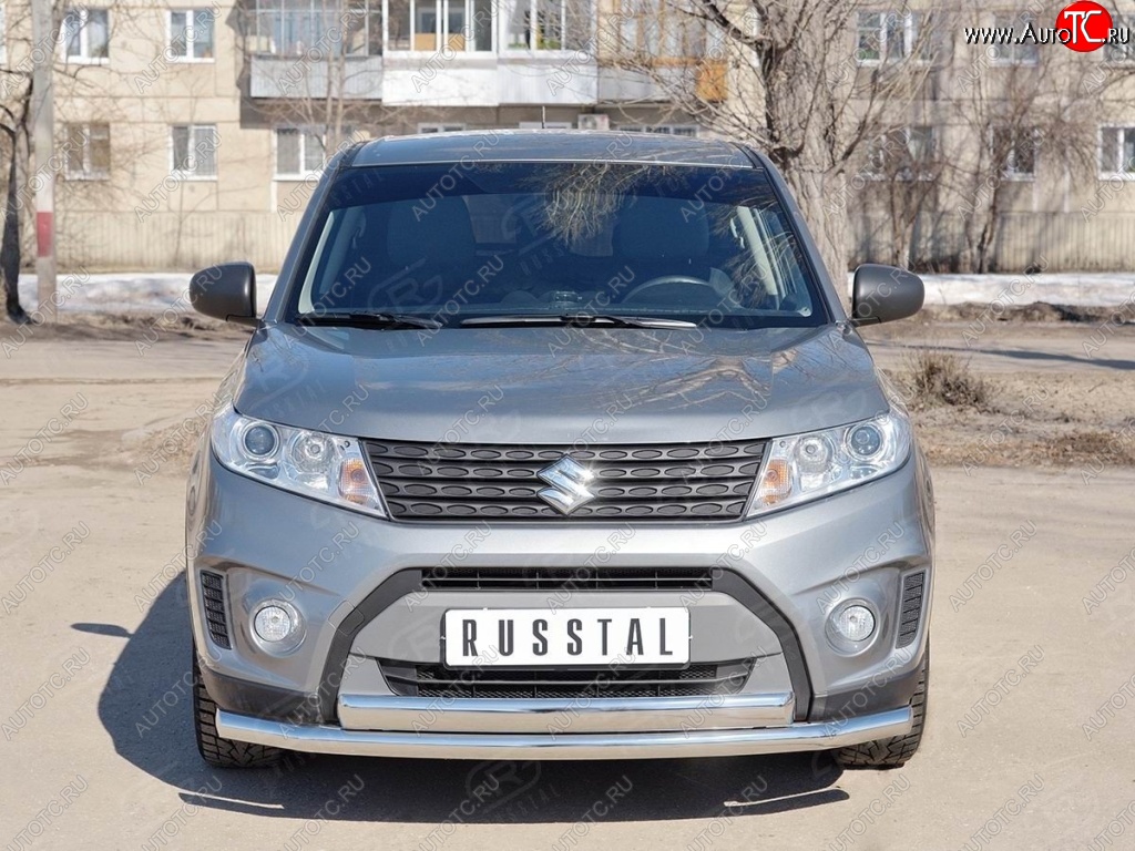 14 599 р. Защита переднего бампера (2 трубы Ø63 и 75х42 мм, нержавейка) Russtal Suzuki Vitara LY дорестайлинг (2015-2019)  с доставкой в г. Воронеж