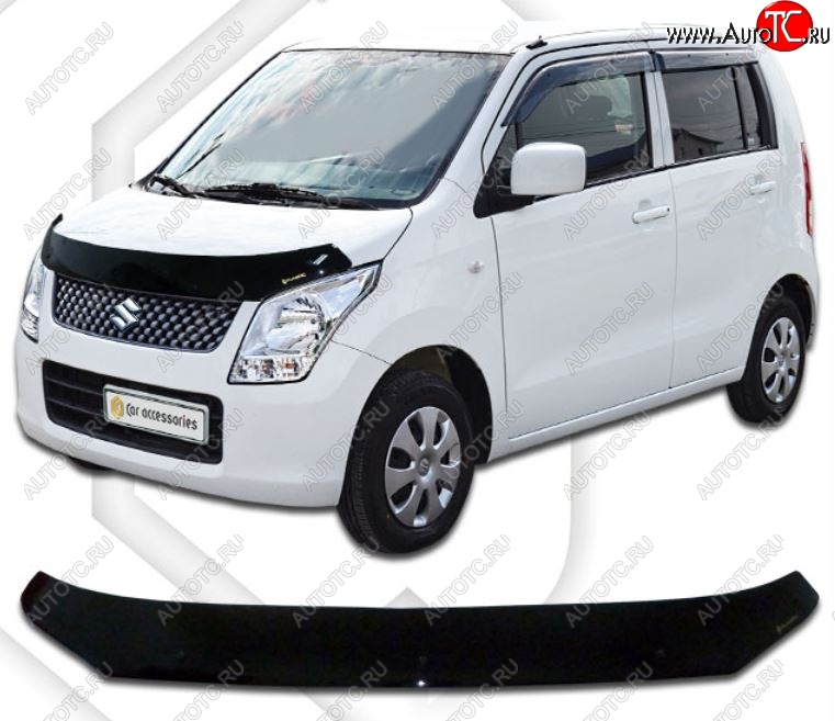 1 899 р. Дефлектор капота CA-Plastiс  Suzuki Wagon R  MH23S (2008-2012) (серия Classic черный, Без надписи)  с доставкой в г. Воронеж