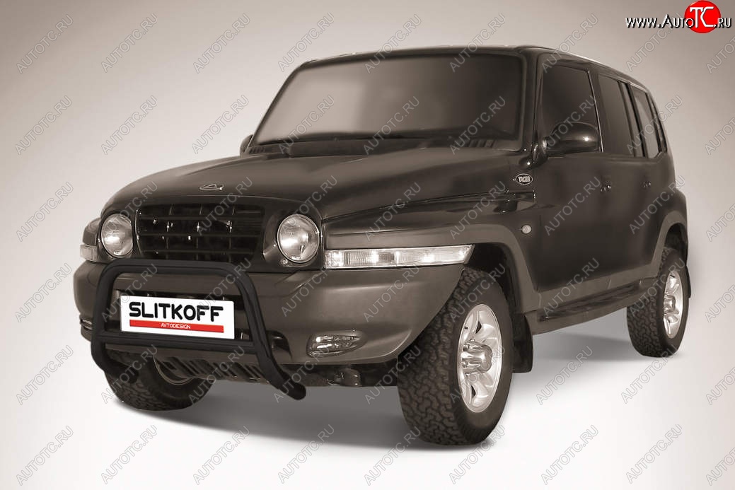 16 899 р. Защита переднего бампера Slitkoff (низкая, d57 мм) ТАГАЗ Tager 5d (2008-2012) (Сталь с полимерным покрытием. Цвет: чёрный)  с доставкой в г. Воронеж