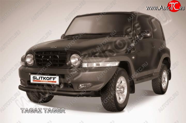 8 849 р. Защита переднего бампер Slitkoff ТАГАЗ Tager 3d (2008-2012) (Цвет: серебристый)  с доставкой в г. Воронеж