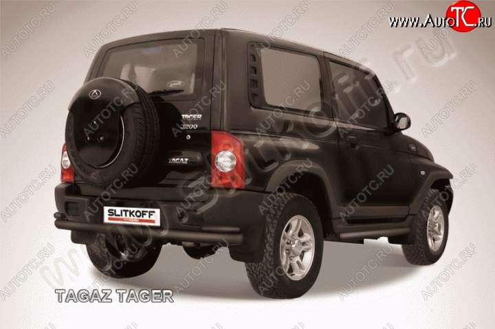10 699 р. Защита задняя Slitkoff  ТАГАЗ Tager  3d (2008-2012) (Цвет: серебристый)  с доставкой в г. Воронеж
