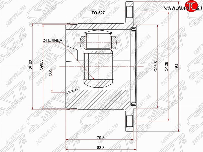 3 499 р. Шрус (внутренний) SAT (24*102 мм)  Toyota 4Runner  N120,N130 - Hilux Surf  N120,N130  с доставкой в г. Воронеж