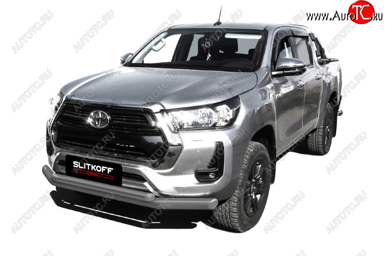 15 899 р. Защита переднего бампера Slitkoff (Ø 76+Ø 57, двойная).  Toyota Hilux  AN120 (2017-2020) 1-ый рестайлинг (Сталь с полимерным покрытием. Цвет: серебристый)  с доставкой в г. Воронеж