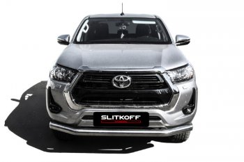 18 999 р. Защита переднего бампера Slitkoff (Ø 76 мм).  Toyota Hilux  AN120 (2017-2020) 1-ый рестайлинг (Нержавеющая сталь)  с доставкой в г. Воронеж. Увеличить фотографию 2