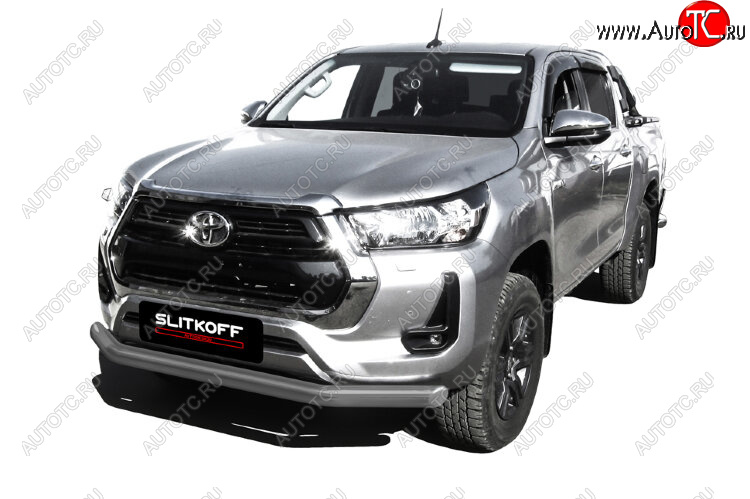 13 449 р. Защита переднего бампера Slitkoff (Ø 76 мм).  Toyota Hilux  AN120 (2017-2020) 1-ый рестайлинг (Сталь с полимерным покрытием. Цвет: серебристый)  с доставкой в г. Воронеж