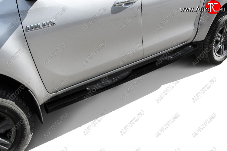 15 899 р. Защита порогов Slitkoff (Ø 76 мм, с проступями)  Toyota Hilux  AN120 (2017-2020) 1-ый рестайлинг (Сталь с полимерным покрытием. Цвет: черный)  с доставкой в г. Воронеж