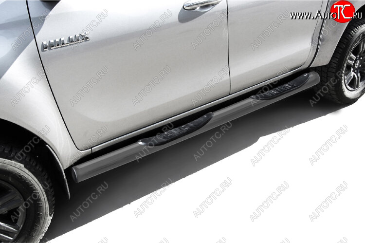 15 899 р. Защита порогов Slitkoff (Ø 76 мм, с проступями)  Toyota Hilux  AN120 (2017-2020) 1-ый рестайлинг (Сталь с полимерным покрытием. Цвет: серебристый)  с доставкой в г. Воронеж