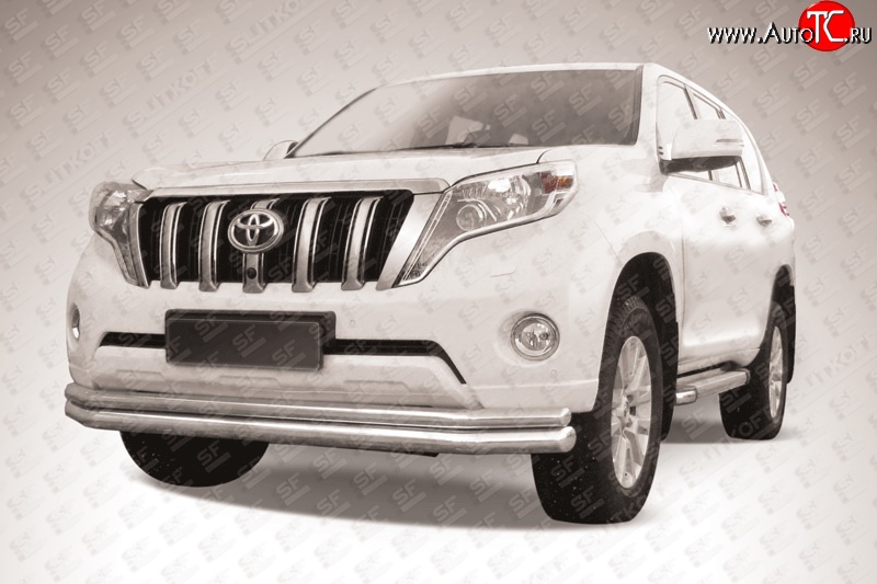 20 949 р. Двойная длинная защита переднего бампера (d76 и 57 мм) Slitkoff  Toyota Land Cruiser Prado  J150 (2013-2017) 1-ый рестайлинг (Цвет: нержавеющая полированная сталь)  с доставкой в г. Воронеж