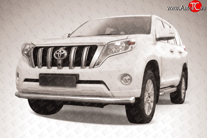 16 349 р. Одинарная защита переднего бампера диаметром 76 мм Slitkoff  Toyota Land Cruiser Prado  J150 (2013-2017) 1-ый рестайлинг (Цвет: нержавеющая полированная сталь)  с доставкой в г. Воронеж