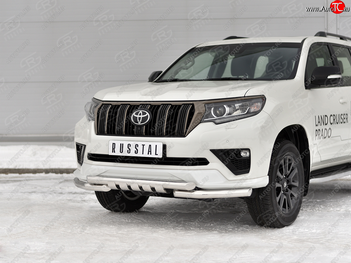 27 899 р. Защита переднего бампера (Ø63 мм с клыками, нержавейка, BLACK ONYX) SLITKOFF Toyota Land Cruiser Prado J150 3-ий рестайлинг (2020-2025)  с доставкой в г. Воронеж