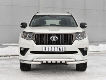 27 899 р. Защита переднего бампера (Ø63 мм с клыками, нержавейка, BLACK ONYX) SLITKOFF Toyota Land Cruiser Prado J150 3-ий рестайлинг (2020-2025)  с доставкой в г. Воронеж. Увеличить фотографию 2