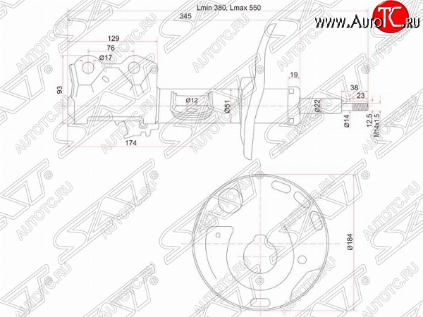 3 699 р. Правый амортизатор передний SAT Toyota Auris E150 хэтчбэк 5 дв. дорестайлинг (2006-2010)  с доставкой в г. Воронеж