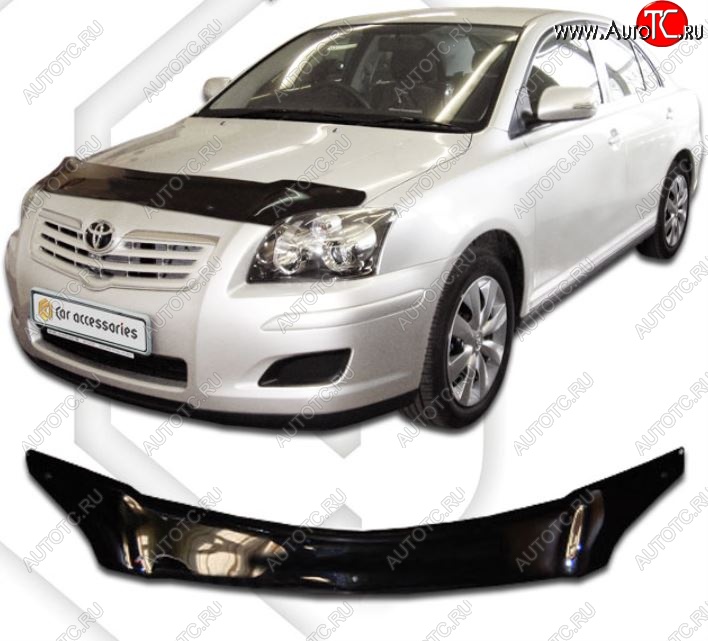 2 969 р. Дефлектор капота CA-Plastic Toyota Avensis T250 седан дорестайлинг (2003-2006) (серия Classic черный, Без надписи)  с доставкой в г. Воронеж