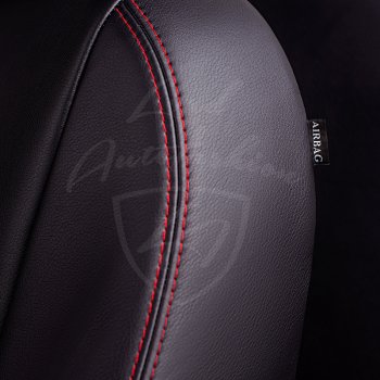 7 199 р. Чехлы для сидений Lord Autofashion Турин Ромб (экокожа)  Toyota Avensis ( T250 седан,  T250 универсал) (2003-2008) дорестайлинг, рестайлинг (Черный, вставка черная, строчка красная)  с доставкой в г. Воронеж. Увеличить фотографию 2