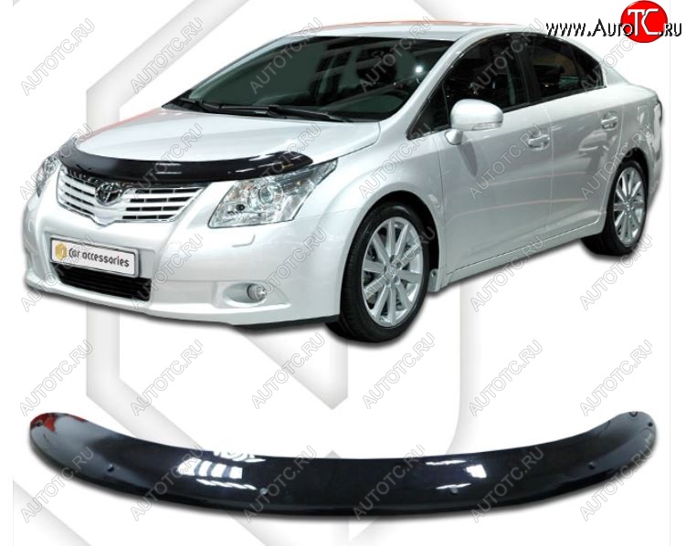 2 199 р. Дефлектор капота CA-Plastiс  Toyota Avensis ( T270 седан,  T270 универсал) (2008-2015) дорестайлинг, 1-ый рестайлинг (Classic черный, Без надписи)  с доставкой в г. Воронеж