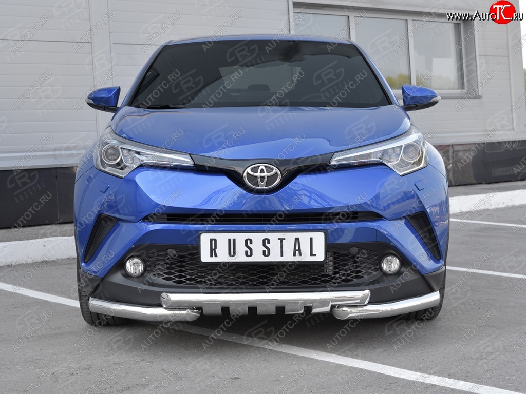 23 549 р. Защита переднего бампера (Ø63 мм с клыками, нержавейка) SLITKOFF Toyota C-HR NGX10, ZGX10 дорестайлинг (2016-2019)  с доставкой в г. Воронеж