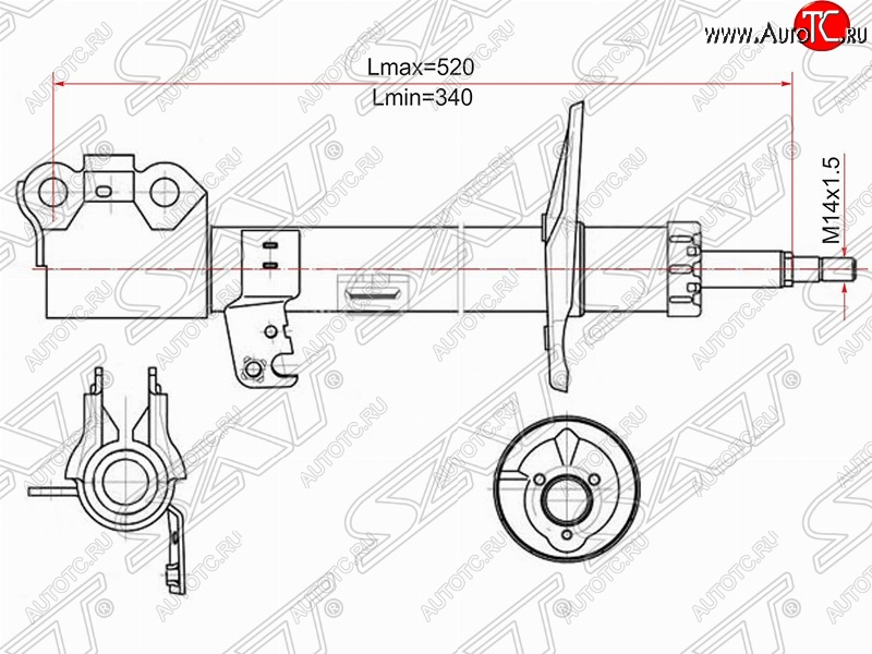 4 649 р. Левый амортизатор передний (2WD, 4WD) SAT  Toyota Caldina  T240 (2002-2007) универсал дорестайлинг, универсал рестайлинг  с доставкой в г. Воронеж