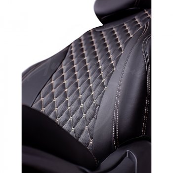 13 949 р. Чехлы для сидений Lord Autofashion Байрон (экокожа, 60/40, подлокотник, отдельные бока, 2 П- и 1 Г-образных подголовника) Toyota Camry XV70 дорестайлинг (2017-2021) (Черный, вставка черная, строчка бежевая)  с доставкой в г. Воронеж. Увеличить фотографию 3