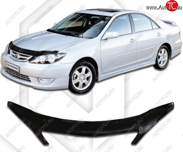 2 199 р. Дефлектор капота CA-Plastiс exclusive Toyota Camry XV30 рестайлинг (2004-2006) (Classic черный, Без надписи)  с доставкой в г. Воронеж