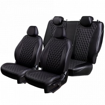 18 399 р. Чехлы для сидений Lord Autofashion Байрон (экокожа, 60/40, отд. бок, 2 П- и 1 Г-образных подголовника)  Toyota Corolla  E120 (2000-2007) седан дорестайлинг, универсал дорестайлинг, универсал рестайлинг, хэтчбек рестайлинг (Черный, вставка черная, строчка черная)  с доставкой в г. Воронеж. Увеличить фотографию 2