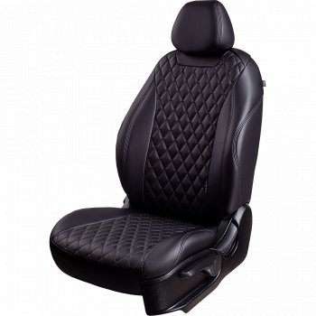 Чехлы для сидений Lord Autofashion Байрон (экокожа, 60/40, отд. бок, 2 П- и 1 Г-образных подголовника) Toyota Corolla  E120 (2000-2007) седан дорестайлинг, универсал дорестайлинг, универсал рестайлинг, хэтчбек рестайлинг (Черный, вставка черная, строчка черная)