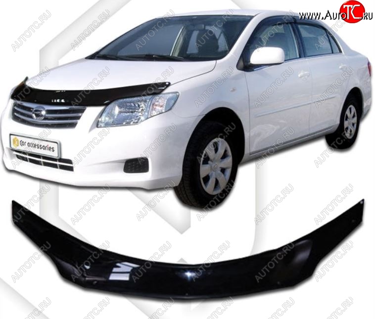 2 079 р. Дефлектор капота (E141) CA-Plastiс  Toyota Corolla Axio  (E140) седан (2006-2012) дорестайлинг, рестайлинг (Classic черный, Без надписи)  с доставкой в г. Воронеж