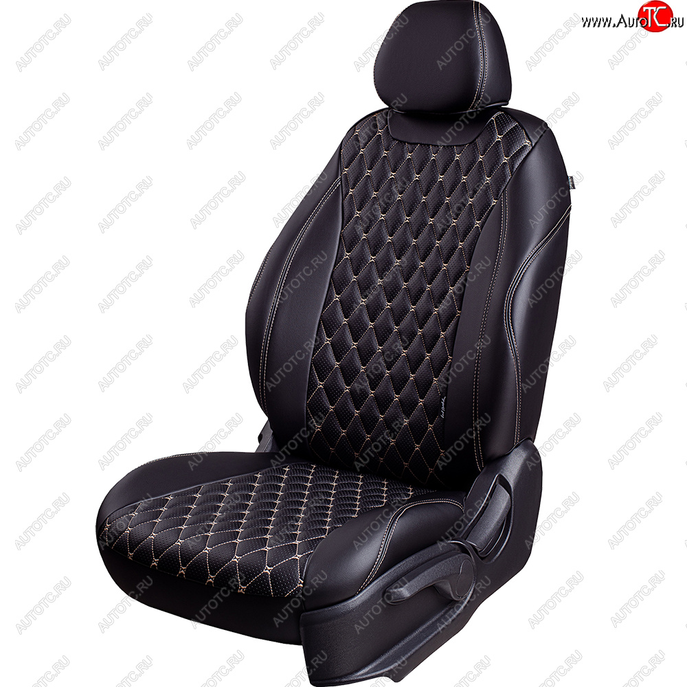 18 349 р. Чехлы для сидений Lord Autofashion Байрон (экокожа, 60/40, отд. бок, 2 П- и 1 Г-образных подголовника)  Toyota Corolla  E120 (2000-2007) седан дорестайлинг, универсал дорестайлинг, седан рестайлинг, универсал рестайлинг (Черный, вставка черная, строчка бежевая)  с доставкой в г. Воронеж