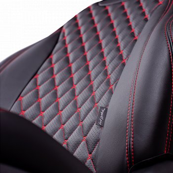 13 949 р. Чехлы для сидений Lord Autofashion Байрон (экокожа, 60/40, отд. бок, 2 П- и 1 Г-образных подголовника)  Toyota Corolla  E120 (2000-2007) седан дорестайлинг, универсал дорестайлинг, седан рестайлинг, универсал рестайлинг (Черный, вставка черная, строчка красная)  с доставкой в г. Воронеж. Увеличить фотографию 3