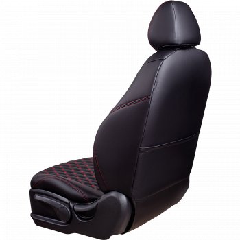 13 949 р. Чехлы для сидений Lord Autofashion Байрон (экокожа, 60/40, отд. бок, 2 П- и 1 Г-образных подголовника)  Toyota Corolla  E120 (2000-2007) седан дорестайлинг, универсал дорестайлинг, седан рестайлинг, универсал рестайлинг (Черный, вставка черная, строчка красная)  с доставкой в г. Воронеж. Увеличить фотографию 4