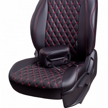 13 949 р. Чехлы для сидений Lord Autofashion Байрон (экокожа, 60/40, отд. бок, 2 П- и 1 Г-образных подголовника)  Toyota Corolla  E120 (2000-2007) седан дорестайлинг, универсал дорестайлинг, седан рестайлинг, универсал рестайлинг (Черный, вставка черная, строчка красная)  с доставкой в г. Воронеж. Увеличить фотографию 5