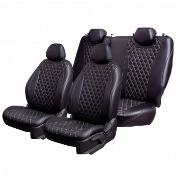 19 699 р. Чехлы для сидений Lord Autofashion Байрон (экокожа, 60/40, отд. бок, 2 П- и 1 Г-образных подголовника)  Toyota Corolla  E120 (2000-2007) седан дорестайлинг, универсал дорестайлинг, седан рестайлинг, универсал рестайлинг (Черный, вставка черная, строчка серая)  с доставкой в г. Воронеж. Увеличить фотографию 2