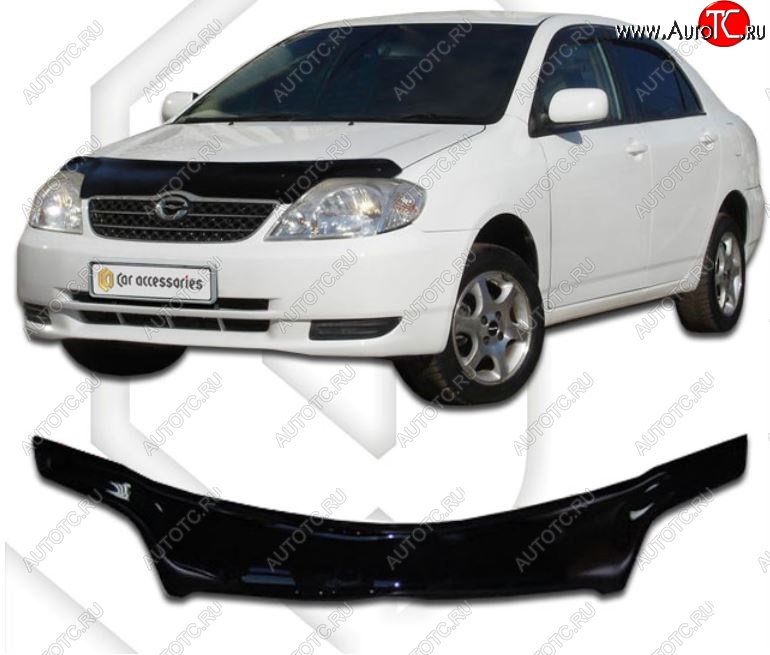 2 159 р. Дефлектор капота CA-Plastiс  Toyota Corolla  E120 (2000-2004) седан дорестайлинг (Classic черный, Без надписи)  с доставкой в г. Воронеж