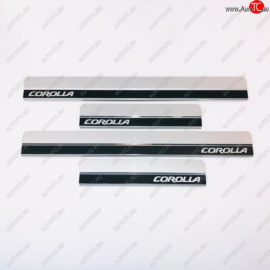 2 499 р. Накладки порожков салона INOX  Toyota Corolla  E210 (2018-2022) седан дорестайлинг, универсал дорестайлинг, хэтчбэк 5 дв. дорестайлинг (Нержавеющая сталь + карбон)  с доставкой в г. Воронеж