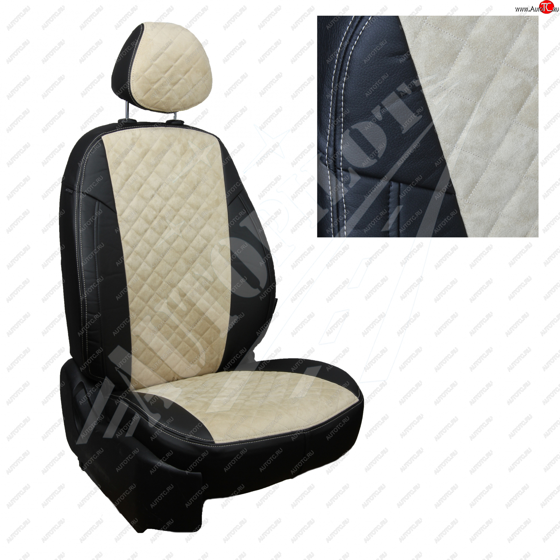 14 449 р. Чехлы сидений (40/60 с задним подлокотника, Comfort / Prestige, экокожа/алькантара) AUTOPILOT Ромб   Toyota Corolla  E210 (2018-2022) седан дорестайлинг (Черный + Бежевый)  с доставкой в г. Воронеж