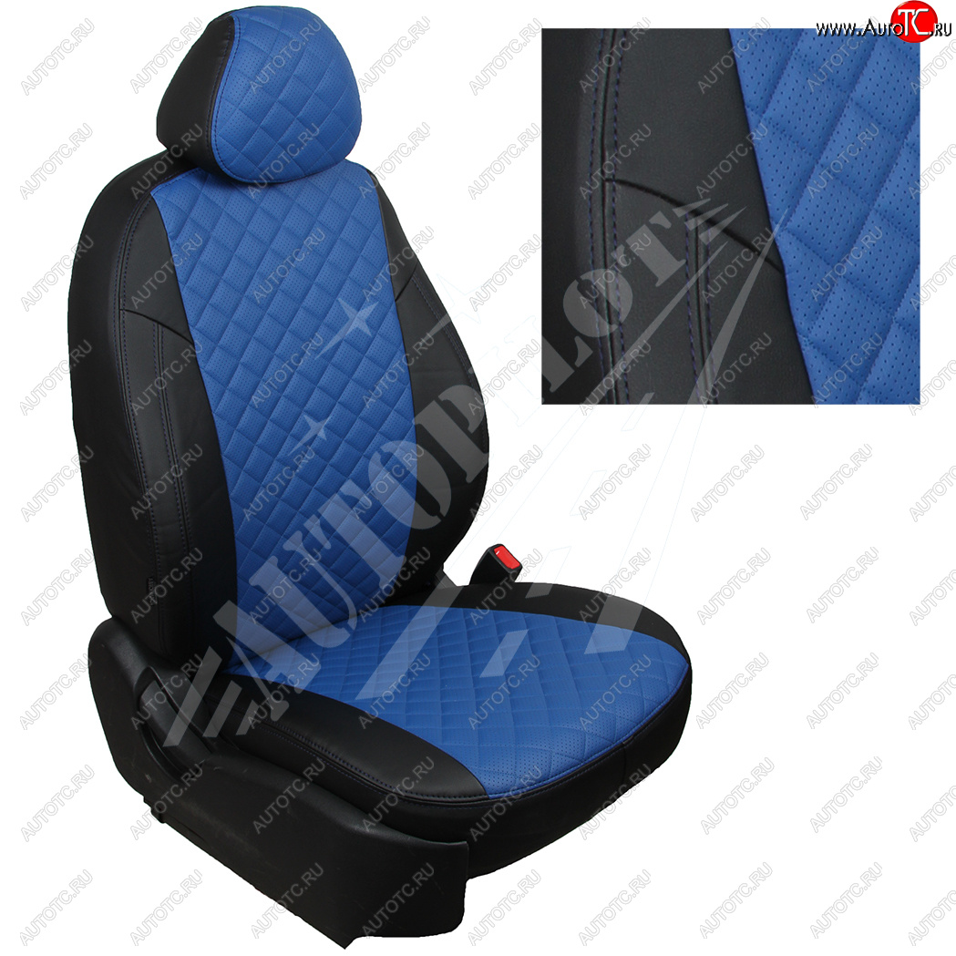 14 449 р. Чехлы сидений AUTOPILOT Экокожа Ромб (40/60 с задним подлокотника, Comfort / Prestige)  Toyota Corolla  E210 (2018-2022) седан дорестайлинг (Черный + Синий)  с доставкой в г. Воронеж