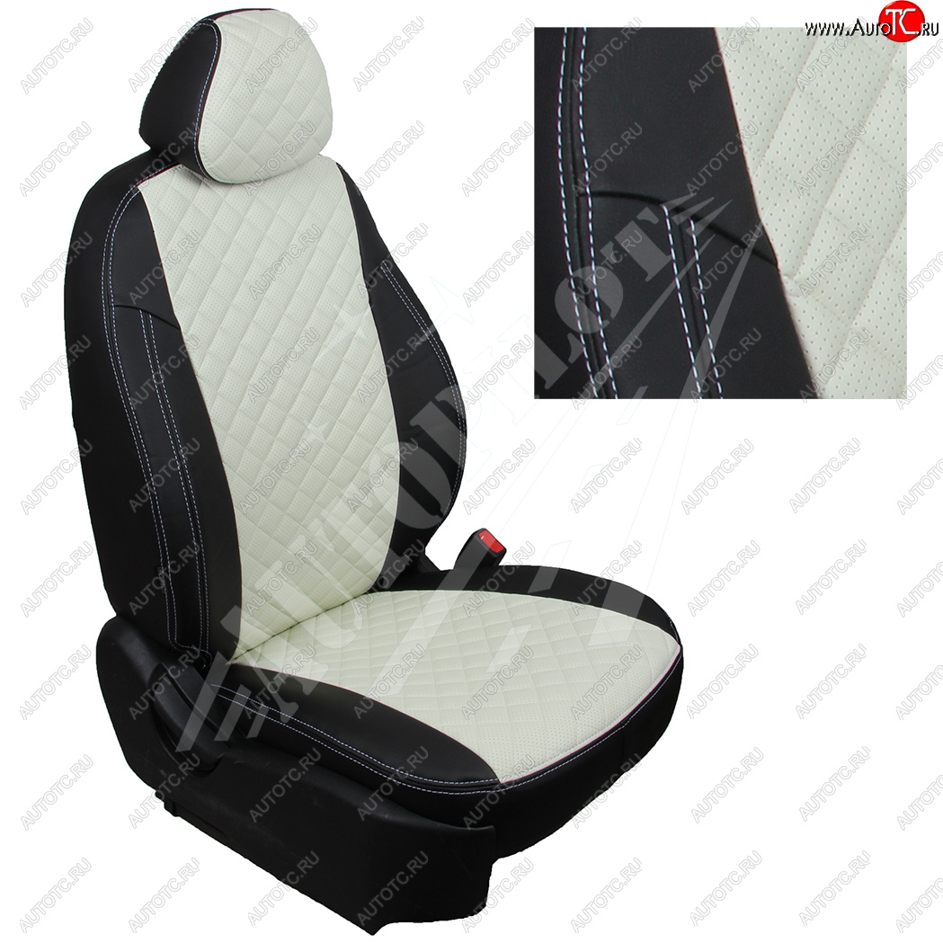 8 749 р. Чехлы сидений AUTOPILOT Экокожа Ромб (40/60 с задним подлокотника, Comfort / Prestige)  Toyota Corolla  E210 (2018-2022) седан дорестайлинг (Черный + Белый)  с доставкой в г. Воронеж