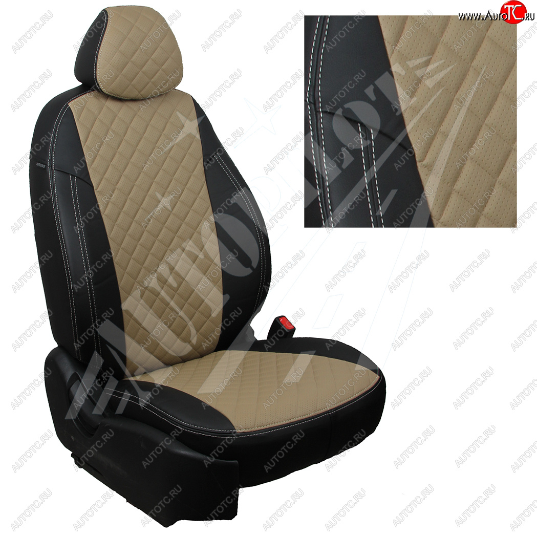 14 449 р. Чехлы сидений AUTOPILOT Экокожа Ромб (40/60 с задним подлокотника, Comfort / Prestige)  Toyota Corolla  E210 (2018-2022) седан дорестайлинг (Черный + Темно бежевый)  с доставкой в г. Воронеж