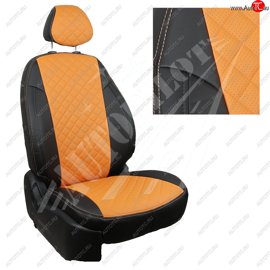 14 449 р. Чехлы сидений AUTOPILOT Экокожа Ромб (40/60 с задним подлокотника, Comfort / Prestige)  Toyota Corolla  E210 (2018-2022) седан дорестайлинг (Черный + Оранжевый)  с доставкой в г. Воронеж