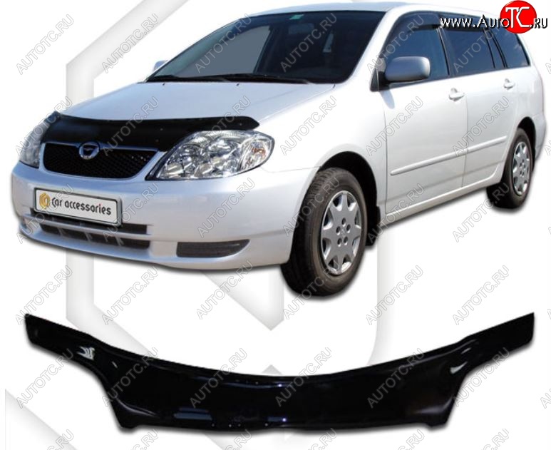 2 159 р. Дефлектор капота (E121-124) CA-Plastiс  Toyota Corolla Fielder  E120 (2000-2004) универсал дорестайлинг, универсал 1-ый рестайлинг (Classic черный, Без надписи)  с доставкой в г. Воронеж