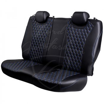 13 949 р. Чехлы для сидений Lord Autofashion Байрон (экокожа, 60/40, подлокотник, 2 П- и 1 Г-образных подголовника)  Toyota Corolla  E170 (2012-2019) дорестайлинг, рестайлинг (Черный, вставка черная, строчка синяя)  с доставкой в г. Воронеж. Увеличить фотографию 3