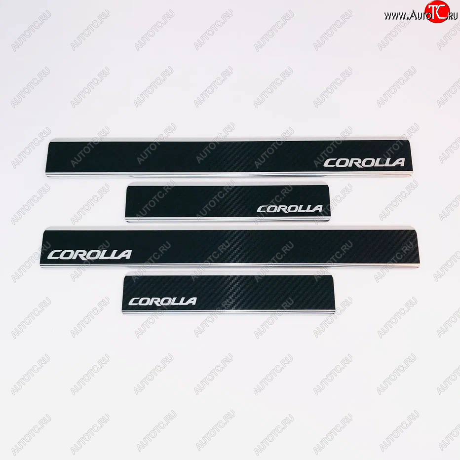 2 489 р. Накладки порожков салона INOX  Toyota Corolla  E170 (2012-2019) дорестайлинг, рестайлинг (Нержавеющая сталь + карбон)  с доставкой в г. Воронеж