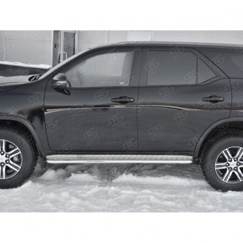 24 649 р. Порожки для ног (труба Ø42) SLITKOFF  Toyota Fortuner  AN160 (2015-2025) дорестайлинг, рестайлинг (лист - алюминий, профиль - нержавейка)  с доставкой в г. Воронеж. Увеличить фотографию 2