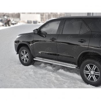 24 649 р. Порожки для ног (труба Ø42) SLITKOFF  Toyota Fortuner  AN160 (2015-2025) дорестайлинг, рестайлинг (лист - алюминий, профиль - нержавейка)  с доставкой в г. Воронеж. Увеличить фотографию 3